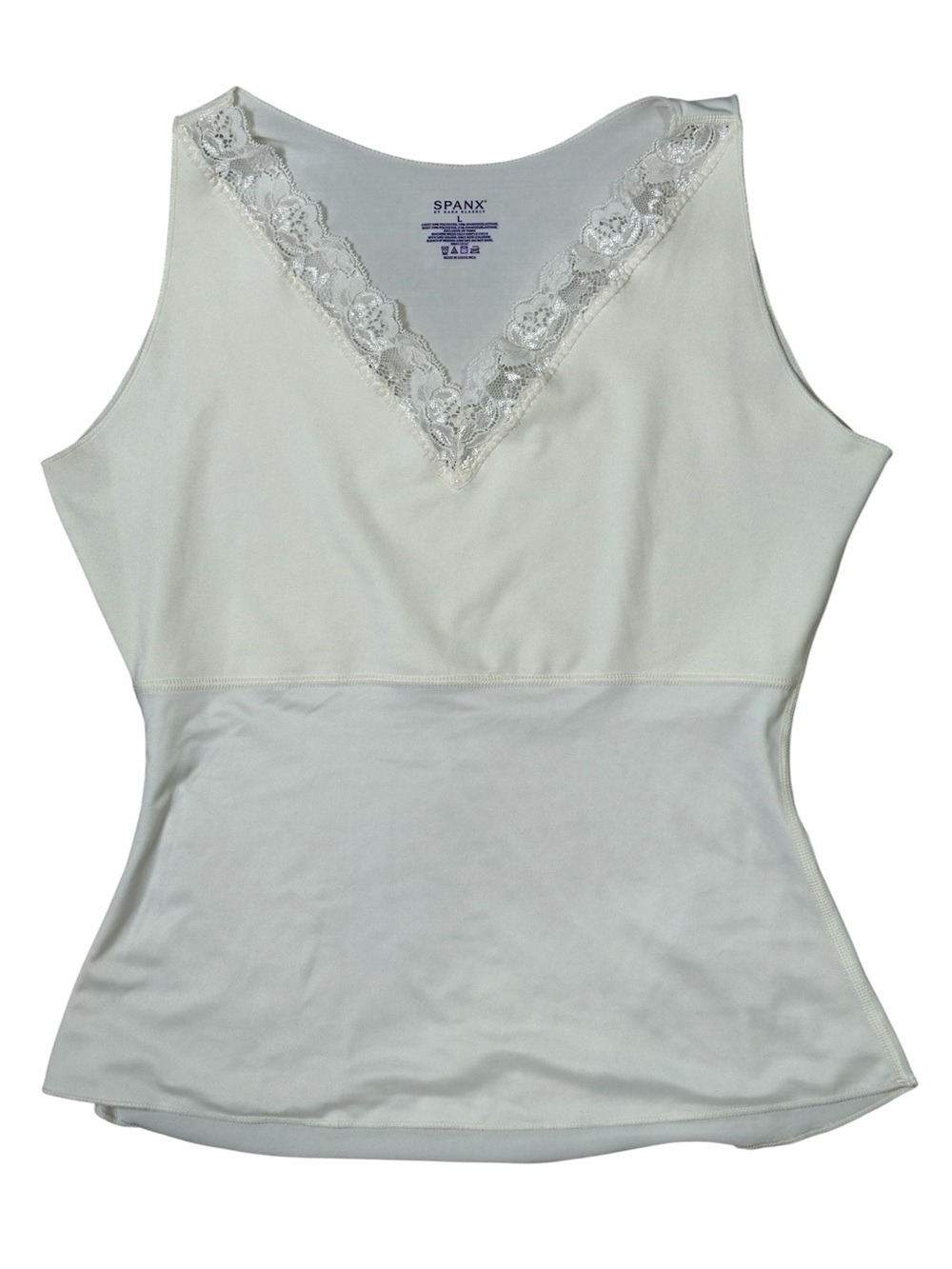 Spanx Women's L Ivory Hide & Sleek V-Neck Lace-Trim Shaping Camisole Tank Top